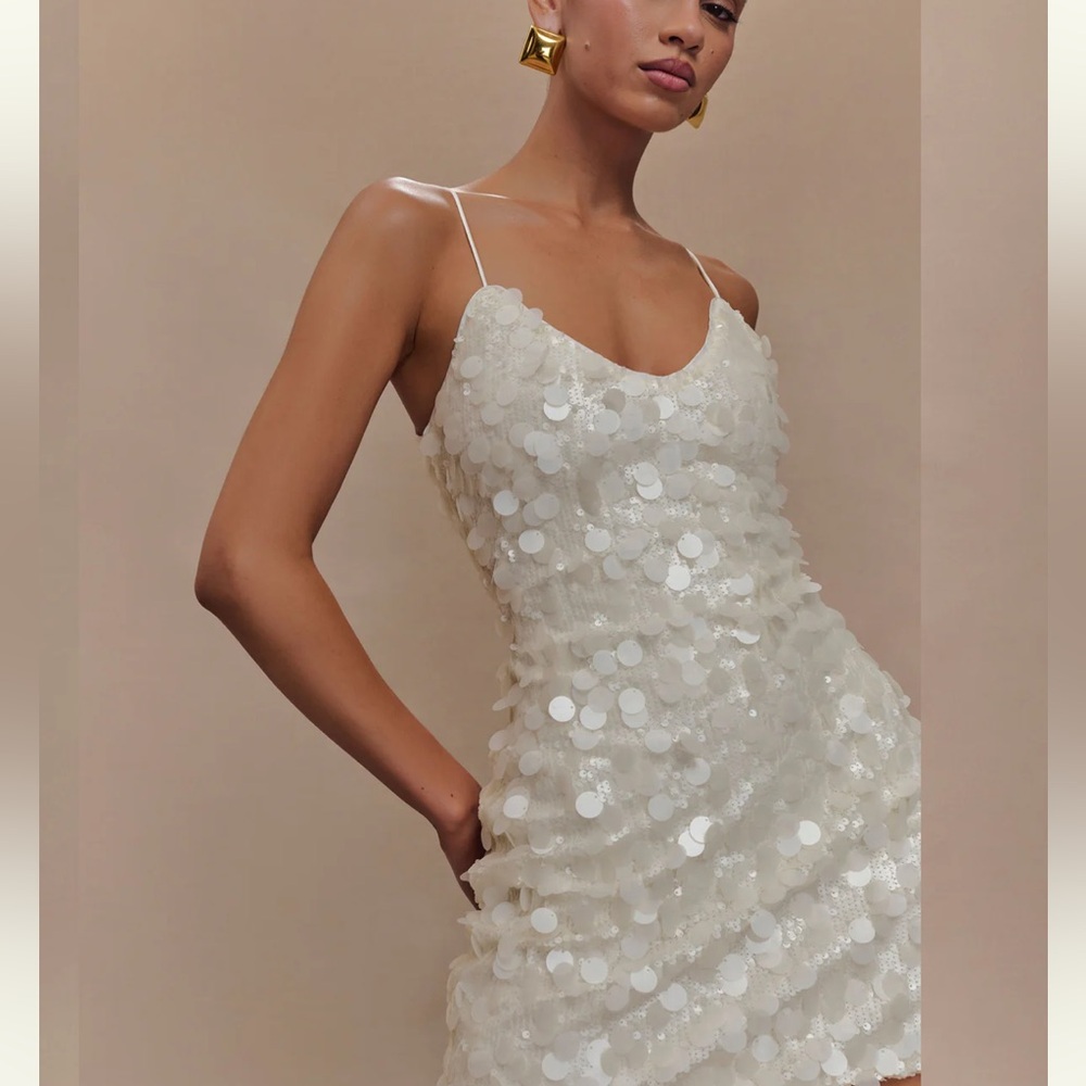 Meshki White Sequin Mini Slip Dress